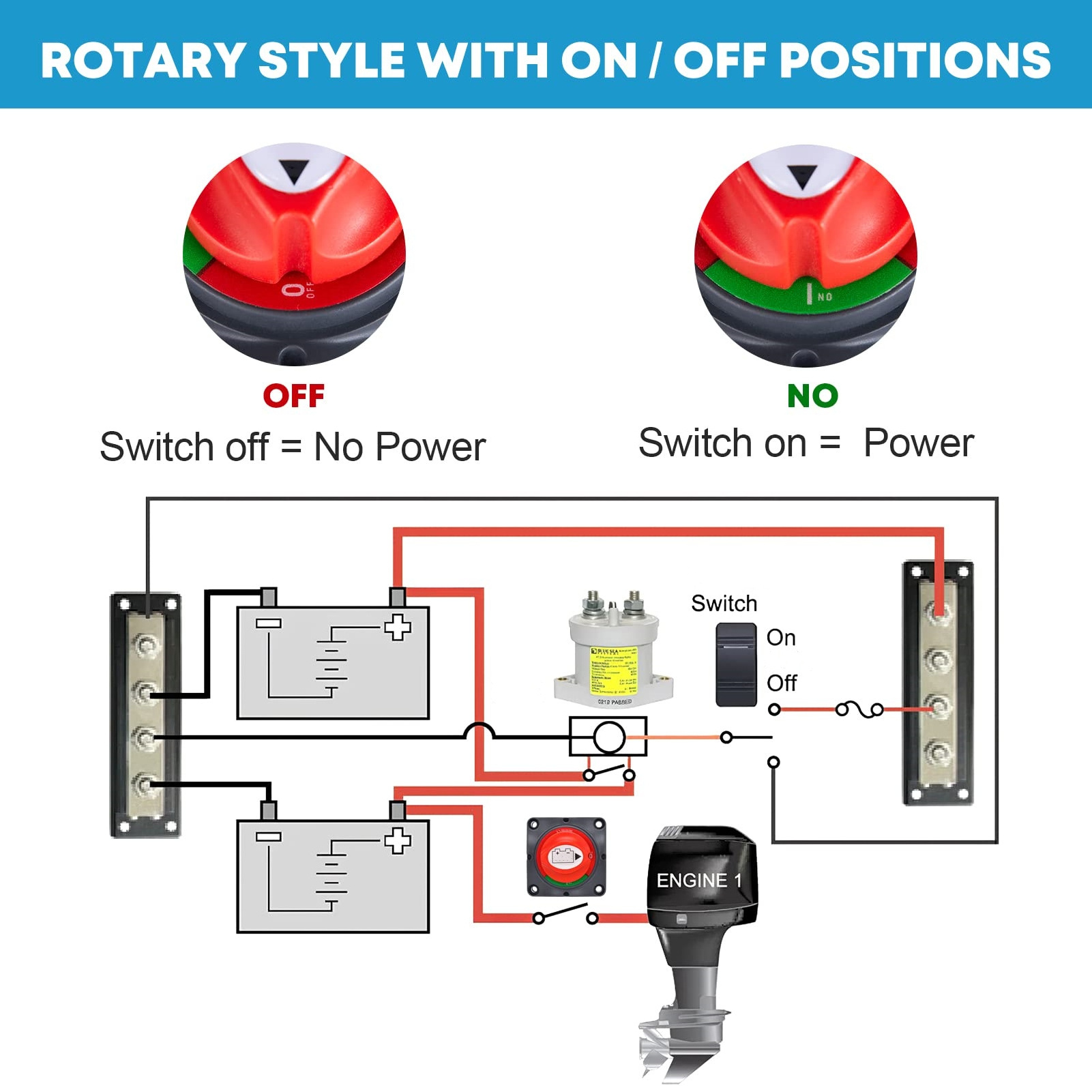 Car Battery Kill Switch 12V Master Power Rotary Disconnect Switch Automotive Waterproof Isolator Cut Off Switch for RV Marine