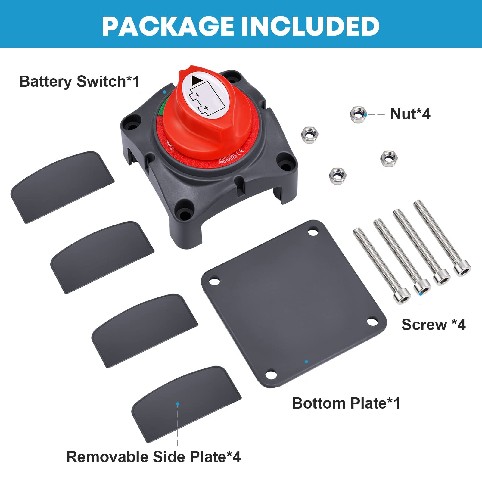 Car Battery Kill Switch 12V Master Power Rotary Disconnect Switch Automotive Waterproof Isolator Cut Off Switch for RV Marine