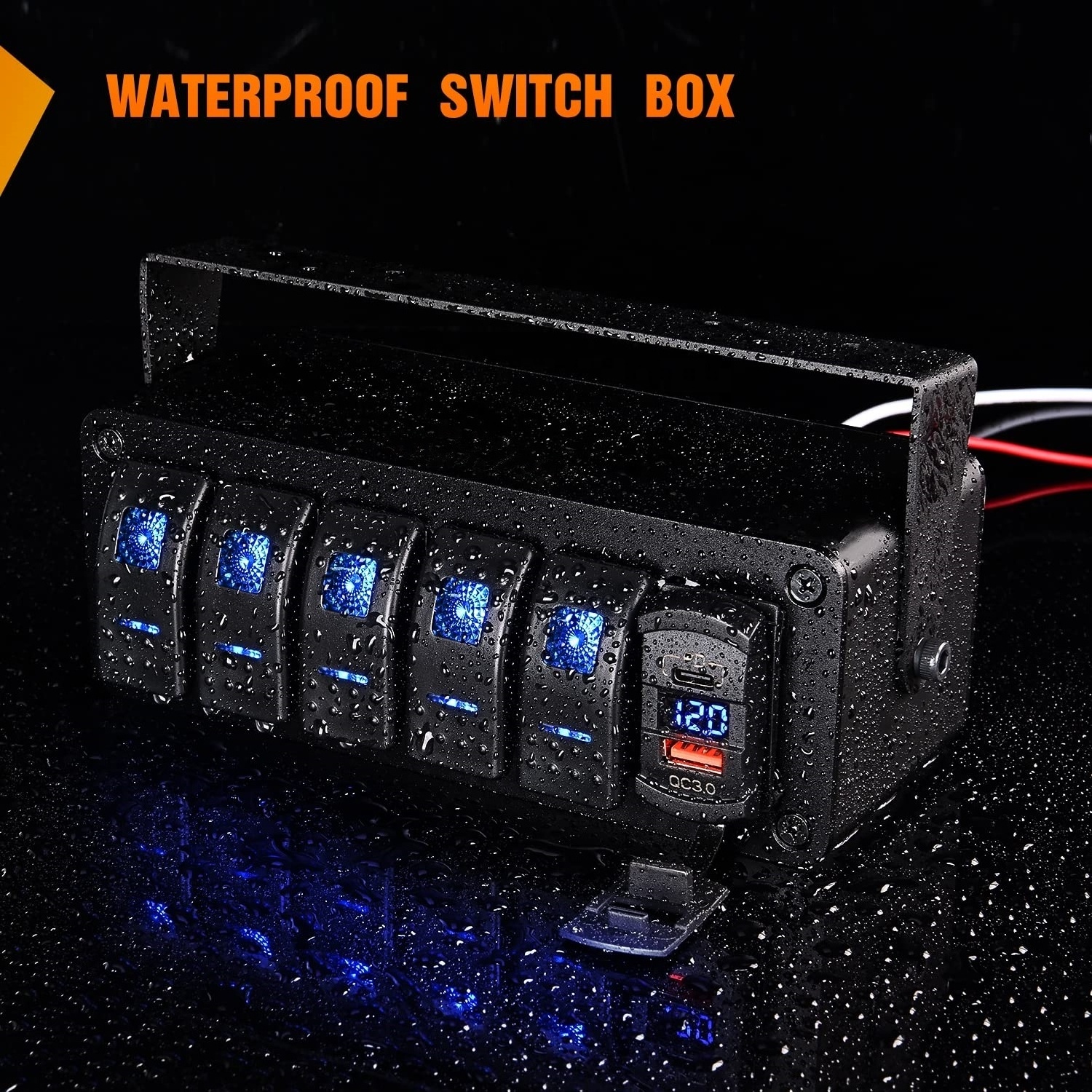 Hot Selling Rocker Switch Box 6 Gang IP66 Waterproof USB Car Charger Socket Digital Voltmeter Marine ON Off Switch Panel