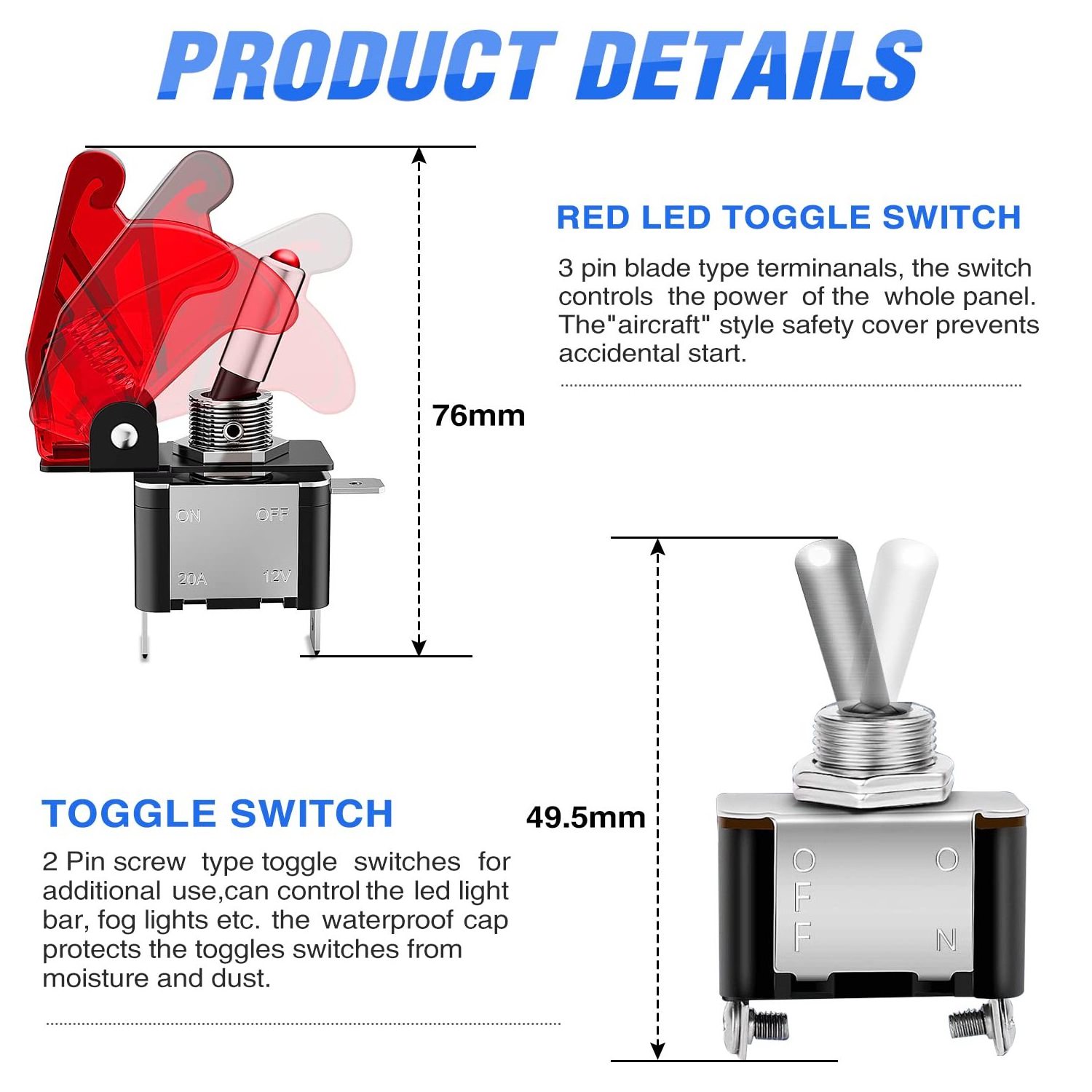 Golf Cart Ignition Switch Panel 12V 5 in 1 Car Engine Start Push Button Rocker Toggle Switch for Racing Car RV Marine Trailer