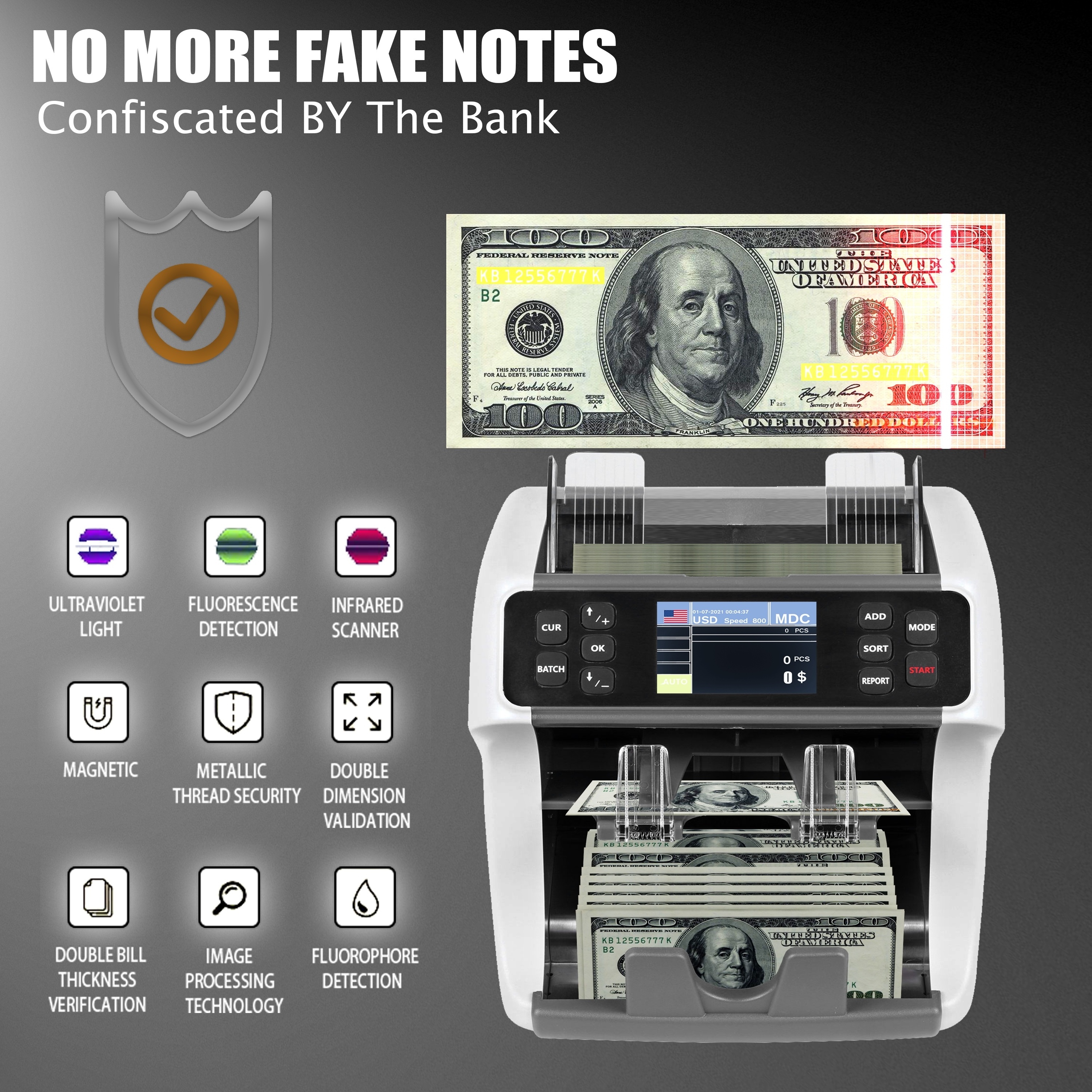 XOF,XAF,USD, CAD,COP,MXN,BRL TWO pocket CIS value cash currency counter money paper counting machine