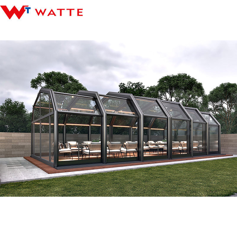 Customized Prefabricated 4 Season Winter Gardens Free Standing Aluminium Retractable Sunroom