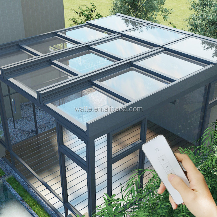 Gazebo Retractable Glass Sliding Roof System Automatic Eetractable Large Skylight Roof Electric Building Sliding Roof