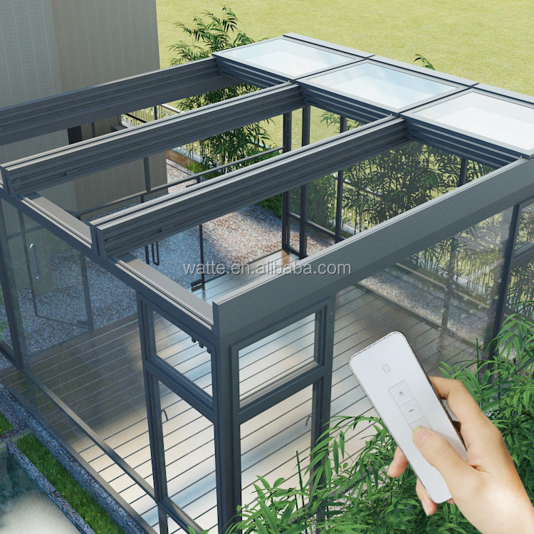 Gazebo Retractable Glass Sliding Roof System Automatic Eetractable Large Skylight Roof Electric Building Sliding Roof