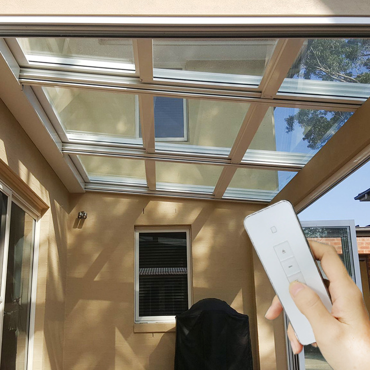 Outdoor Automatic Open Sunroom Gazebo Glass Roof Systems Aluminium Profile Sun Retractable Skylight