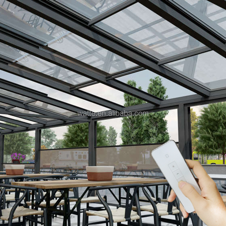 Gazebo Retractable Glass Sliding Roof System Automatic Eetractable Large Skylight Roof Electric Building Sliding Roof