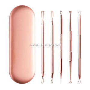 5Pcs Face Care Stainless Steel Blackhead Comedone Acne Pimple Blemish Extractor Remover Tool Kit Set in Rose Gold & Gold