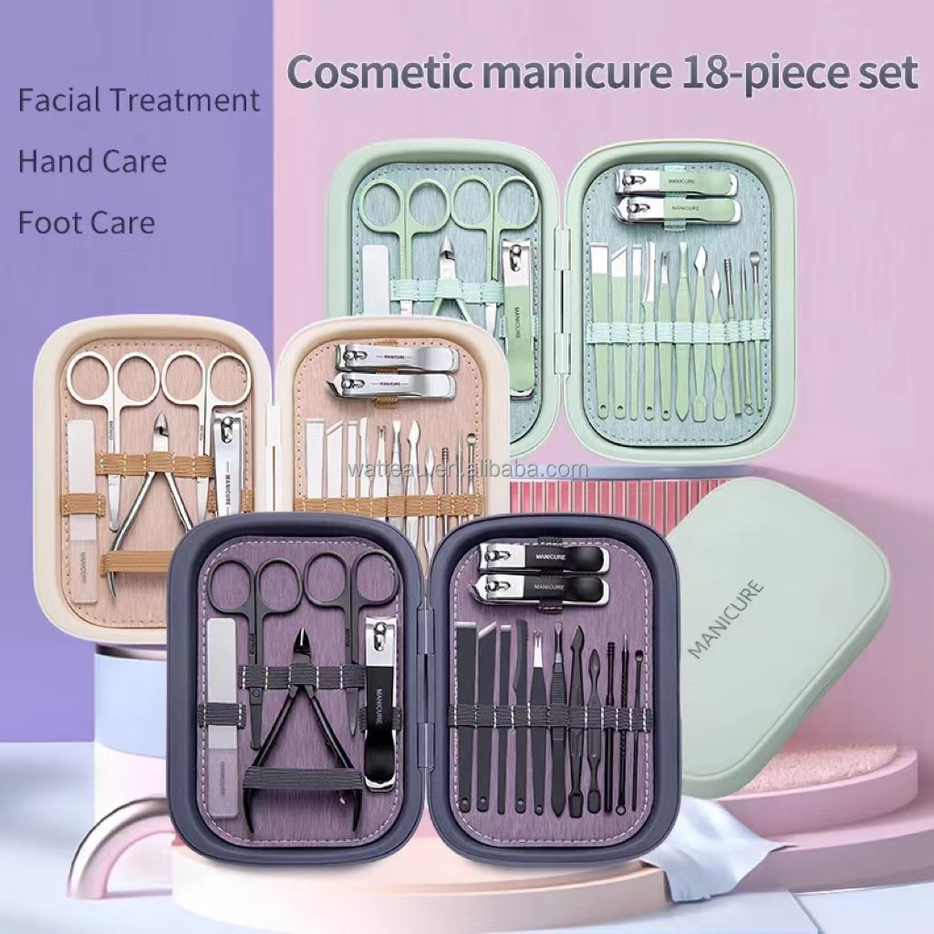 High Quality 18 IN 1 Professional Stainless Steel Nail Clipper Travel Grooming Kit Manicure  & Pedicure Set Personal Care Tools