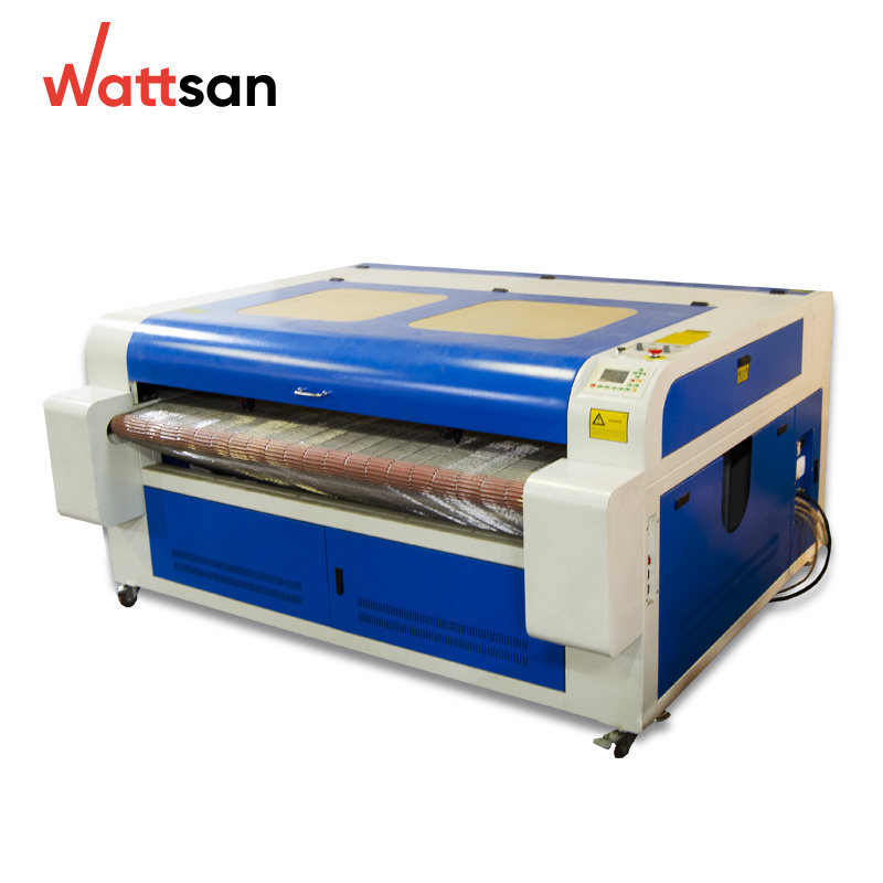 Wattsan 1610 Duos Conveyer 100W Co2 CNC Laser Machine For Cutting Fabric Leather Fur Silk 1600*1000 mm