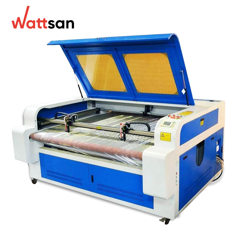 Wattsan 1610 Duos Conveyer 100W Co2 CNC Laser Machine For Cutting Fabric Leather Fur Silk 1600*1000 mm