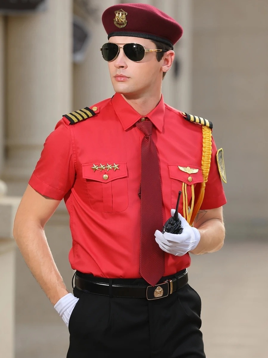 Men Manager Professional Red Shirts New Brand Airline Security Pilot Uniform Male Formal Overalls Hot Sales