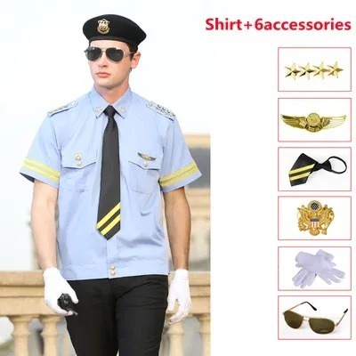 Captain Air Crew Shirt Uniform Airline Company Short Sleeves Shirts Suits Captain Pilot Performance Costumes Security Uniform