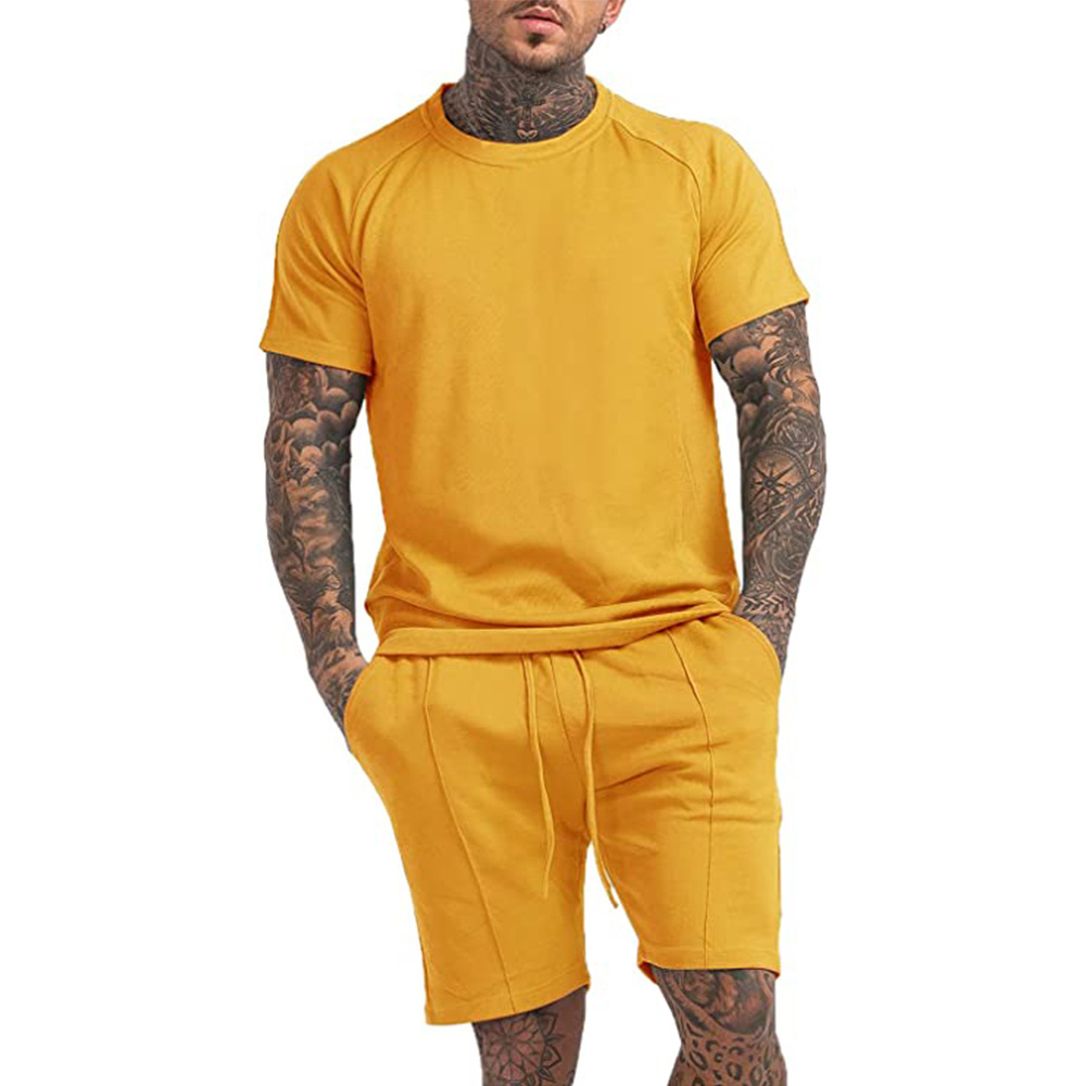 Wholesale 2023 Men's Short Sets Custom Logo 100% Cotton 2 Piece Outfits Fashion Summer Tracksuits Oem Casual T-Shirt & Short Set