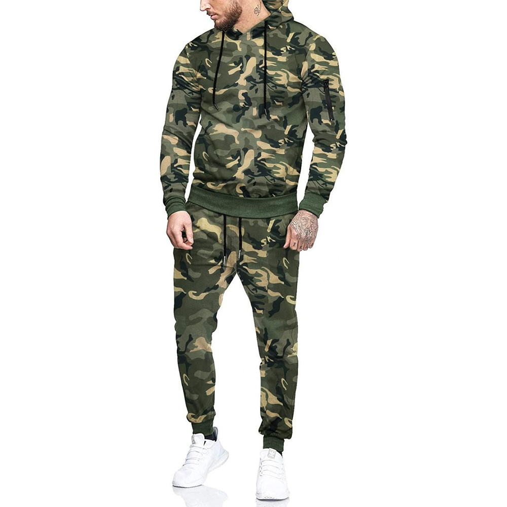 Wholesale Camo New Arrival Men's Tracksuit 2 Piece Hooded Athletic Custom Sweatsuits Street Wear Casual Slim Fit Tracksuits