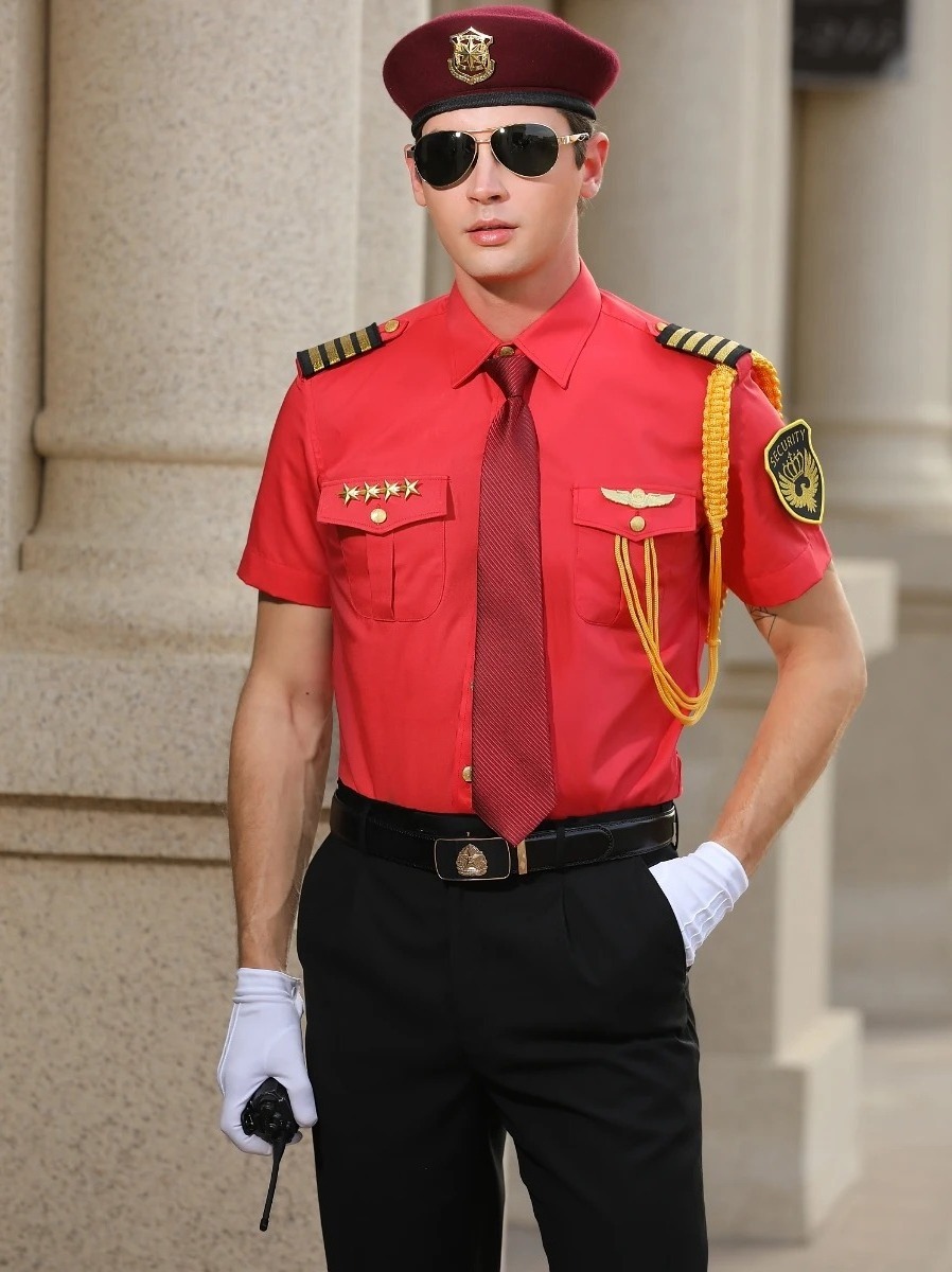 Men Manager Professional Red Shirts New Brand Airline Security Pilot Uniform Male Formal Overalls Hot Sales