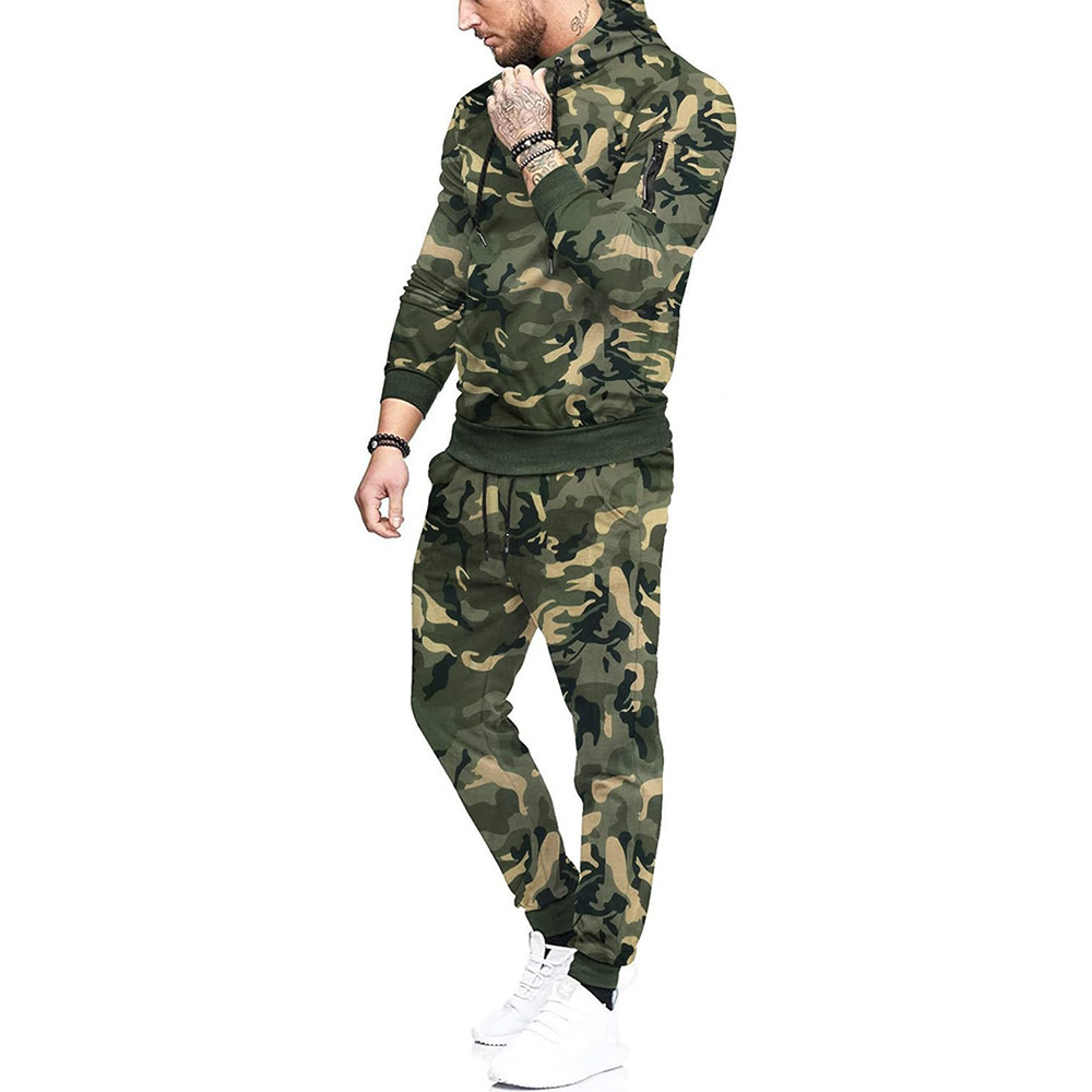 Wholesale Camo New Arrival Men's Tracksuit 2 Piece Hooded Athletic Custom Sweatsuits Street Wear Casual Slim Fit Tracksuits