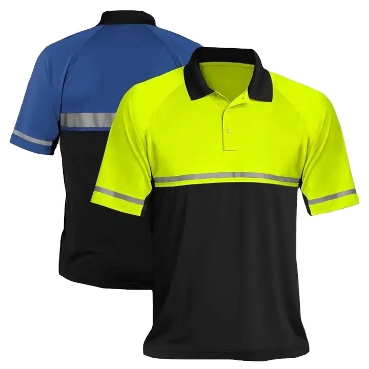 Hi Vis Reflective Safety Work Polo Shirts Men Workwear Fluorescent Yellow Reflective Tape Riding Traffic Custom Polo t Shirt