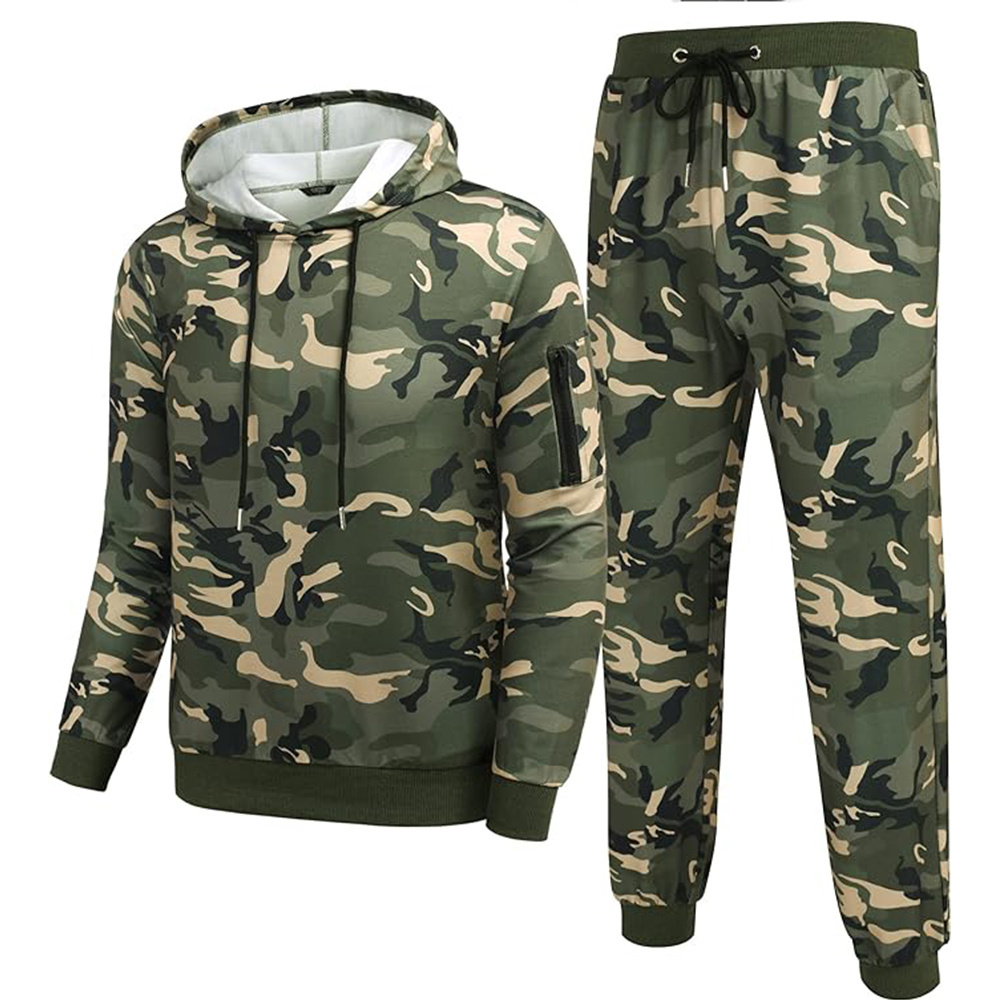 Wholesale Camo New Arrival Men's Tracksuit 2 Piece Hooded Athletic Custom Sweatsuits Street Wear Casual Slim Fit Tracksuits