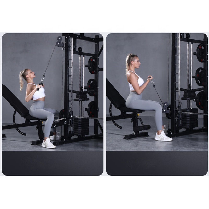 Smith Machine-Multifunction Power Cage with Smith Bar and Two LAT Pull-Down Systems and Cable Crossover Machine for Home Gym