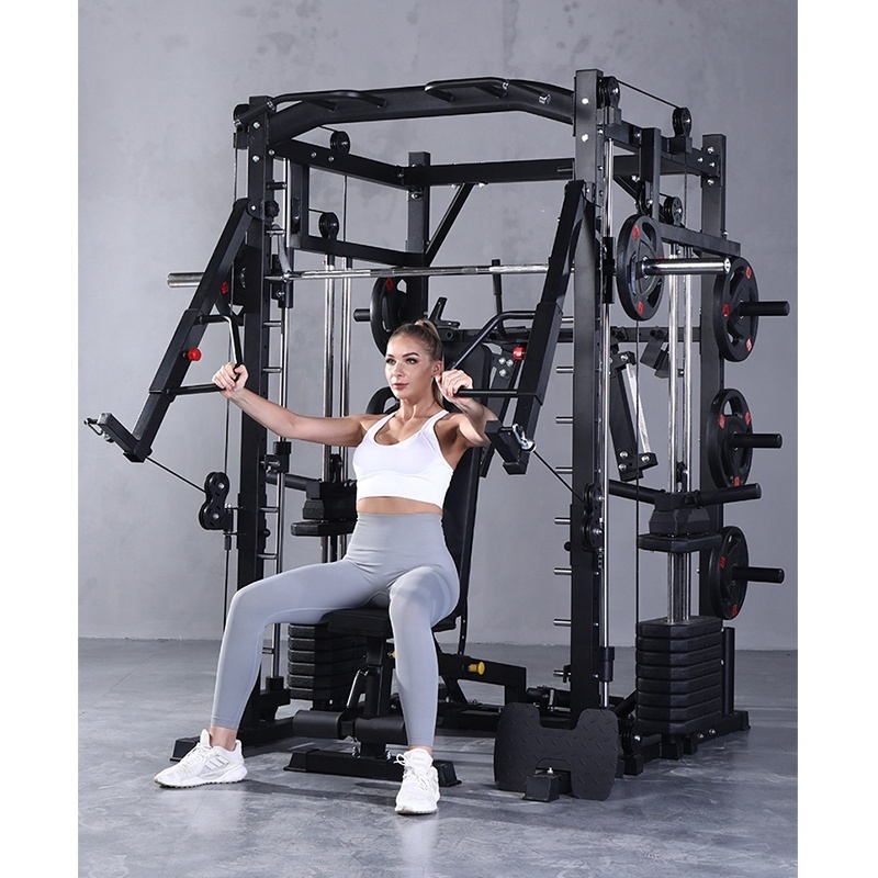 Smith Machine-Multifunction Power Cage with Smith Bar and Two LAT Pull-Down Systems and Cable Crossover Machine for Home Gym