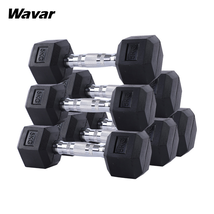 Wholesale cheap 5-100 lbs gym equipment multi-function black color rubber dumbbells coated encased hex dumbbell