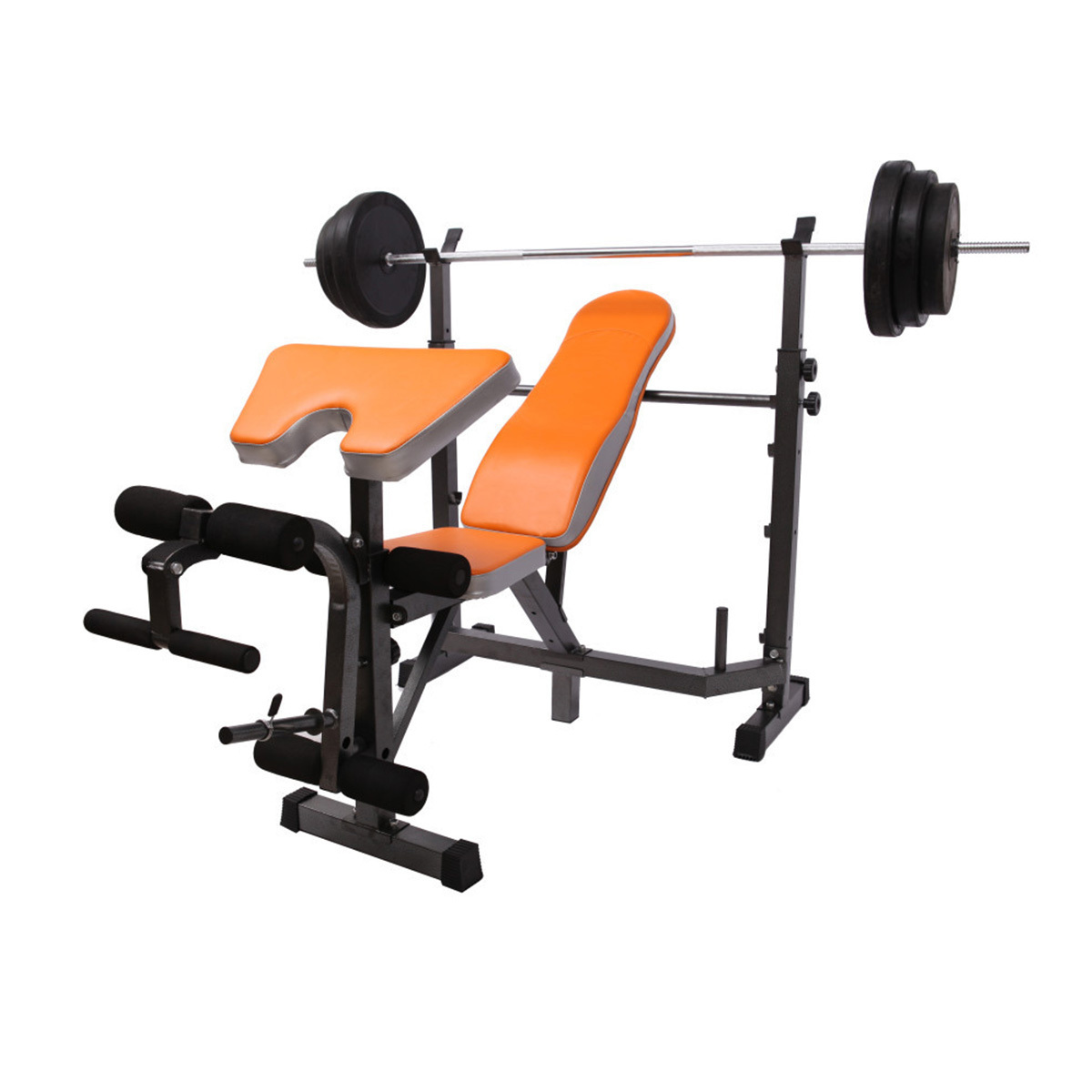 Adjustable Multi-Function Fold-able Weight Bench and Fitness Barbell Rack Commercial Weight Lifting Support w/Leg Developer Arm