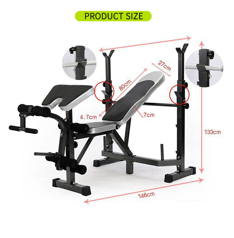 Adjustable Multi-Function Fold-able Weight Bench and Fitness Barbell Rack Commercial Weight Lifting Support w/Leg Developer Arm