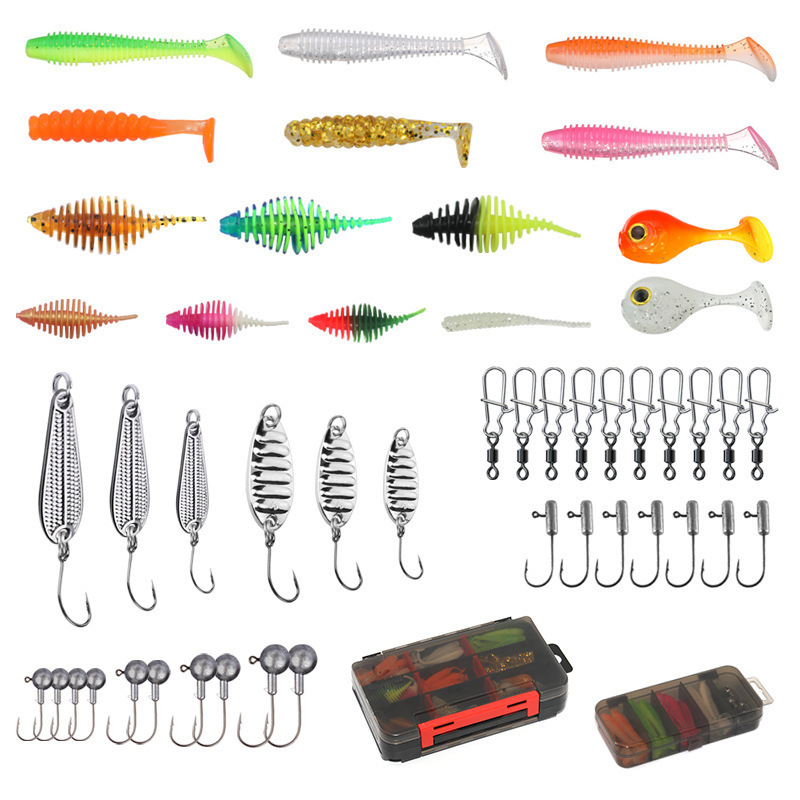 freshwater packaging box pike flying swim bait wiggle hoochie trolling soft plastic kit fishing lures set