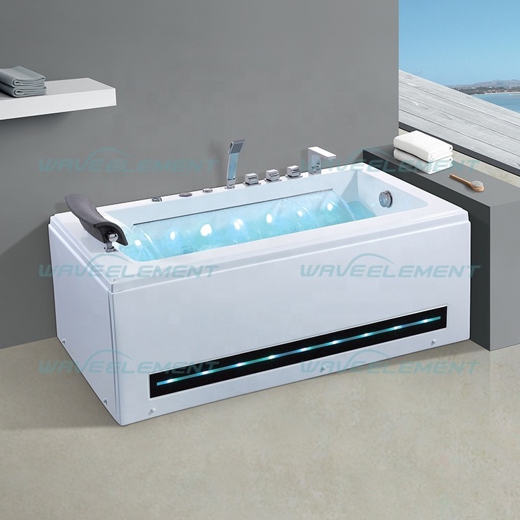 luxury one people square waterfall smart control large size square acrylic massage freestanding spa whirlpool bathtub