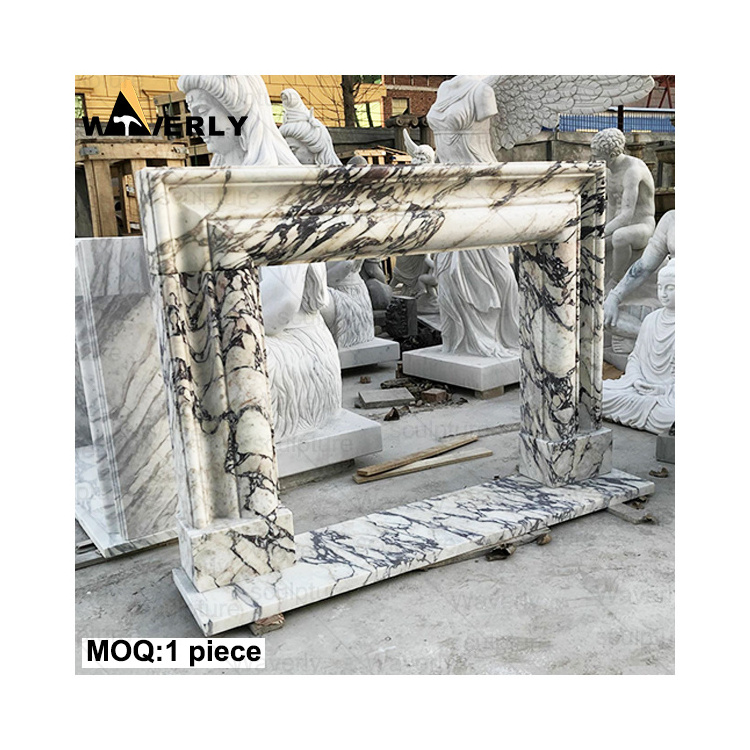 Modern Home Decor High Quality Hand Carved Free Standing Natural Stone Marble Fire Place Fireplace Decoration Indoor