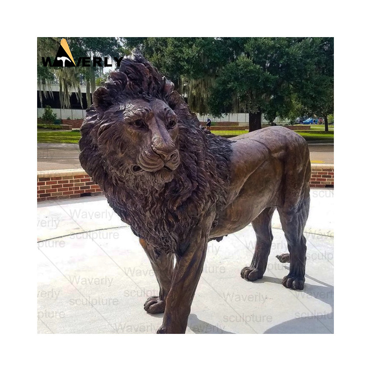 Outdoor Front Door Big Copper Brass Lion Statue Garden Decoration Antique Life Size Bronze Lion Statue Sculpture