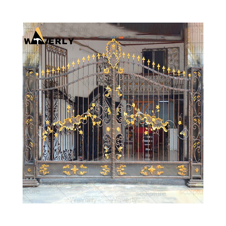 Large Luxury Villal Courtyard Cast Wrought Metal Iron Main Gate Designs Fancy Garden Iron Gate Flower Design