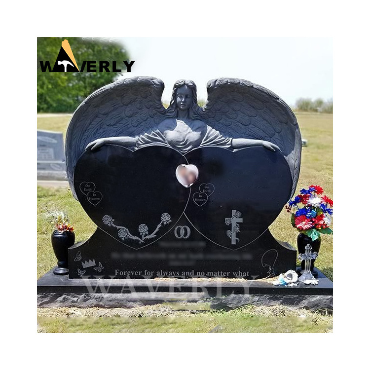 Wholesale Black Stone Granite Marble Double Heart Shaped Tombstone Monument Cheap Headstones For Sale