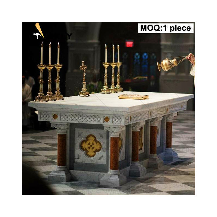 Custom Decoration Luxury Stone Church Products Granite Marble Altars With Colums Religious Marble Church Altar