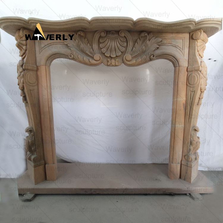 Outdoor And Indoor  European Style Hand Carved Flowers And Child Surround Arched White Marble Stone Fireplace Mantel