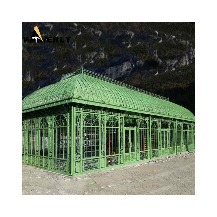 Ornamental Wedding Event Outdoor Antique Wrought Iron Pavilion Luxury Gazebo Green House Iron Gazebo With Glass