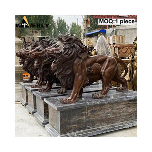 Outdoor Front Door Big Copper Brass Lion Statue Garden Decoration Antique Life Size Bronze Lion Statue Sculpture