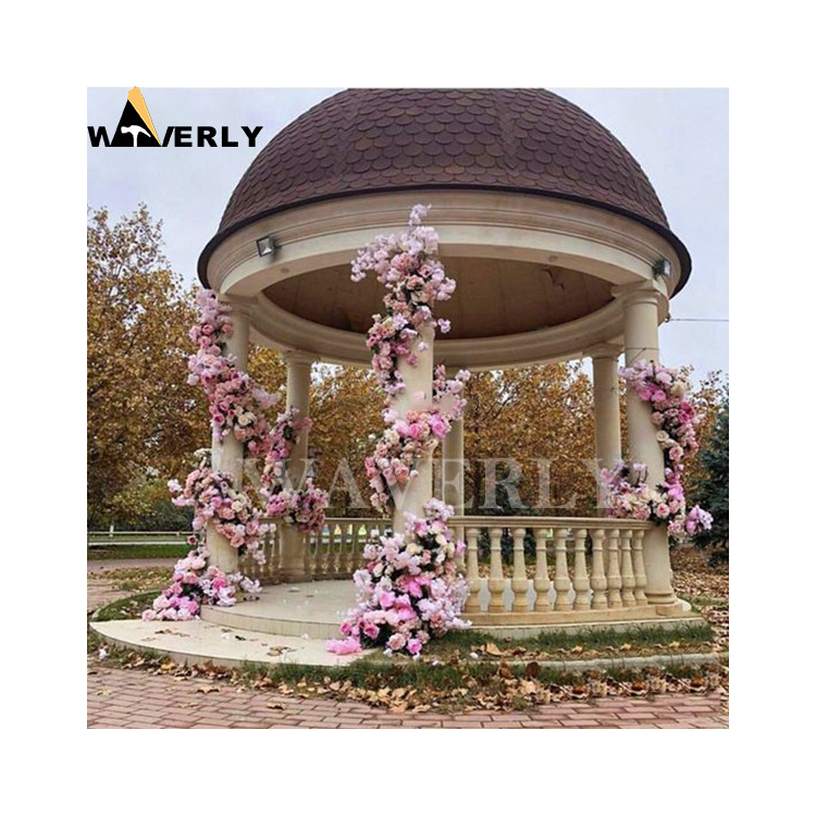 Wholesale Cheap Large Pergola Gazebo Backyard Wedding Outdoor Marble Natural Stone Round Column Terrace Gazebo Flowers