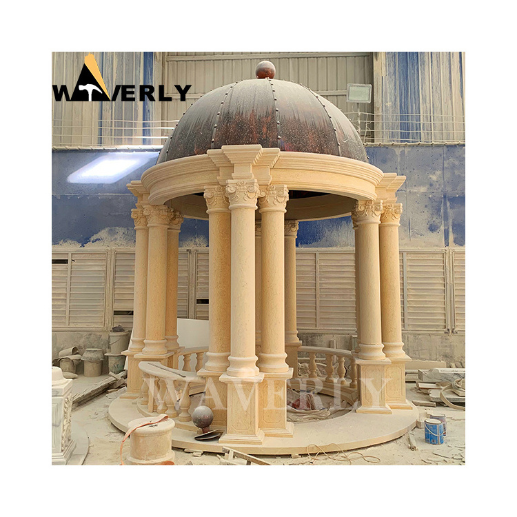 Wholesale Cheap Large Pergola Gazebo Backyard Wedding Outdoor Marble Natural Stone Round Column Terrace Gazebo Flowers