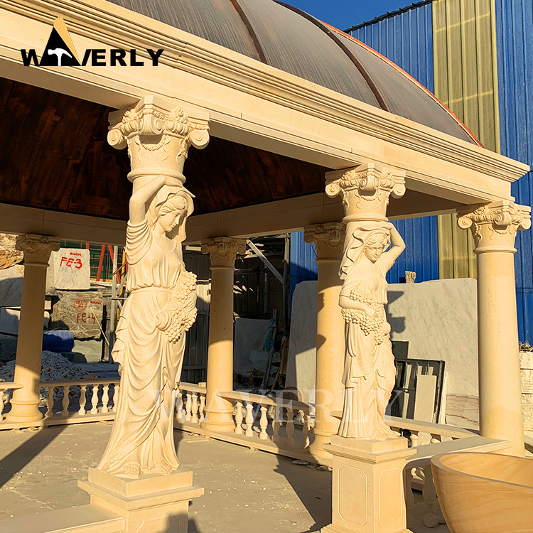 Wholesale Cheap Large Pergola Gazebo Backyard Wedding Outdoor Marble Natural Stone Round Column Terrace Gazebo Flowers