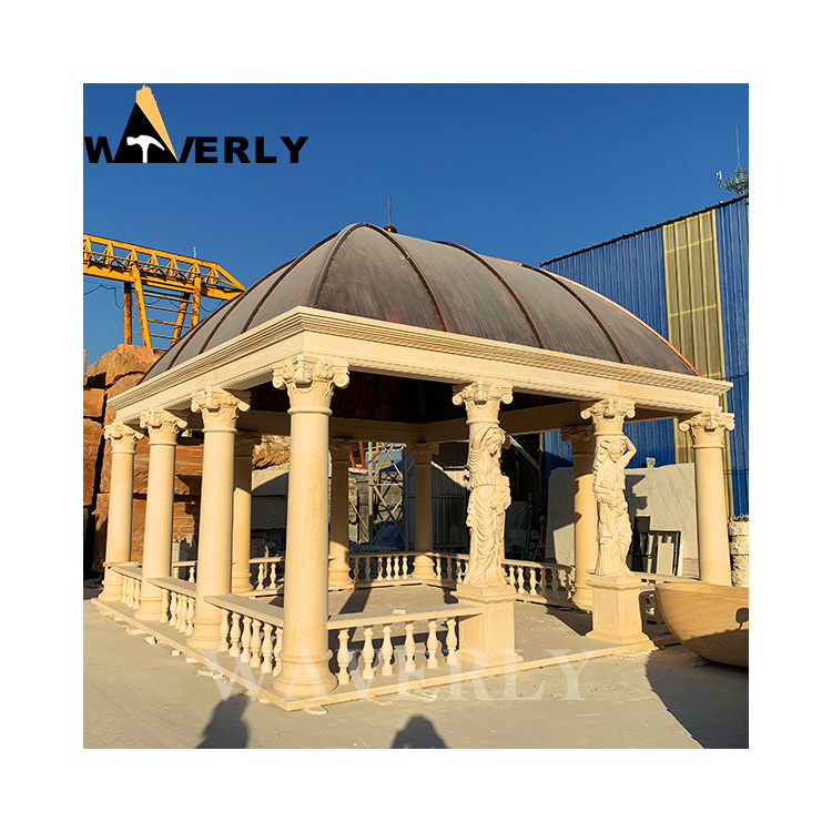 Wholesale Cheap Large Pergola Gazebo Backyard Wedding Outdoor Marble Natural Stone Round Column Terrace Gazebo Flowers