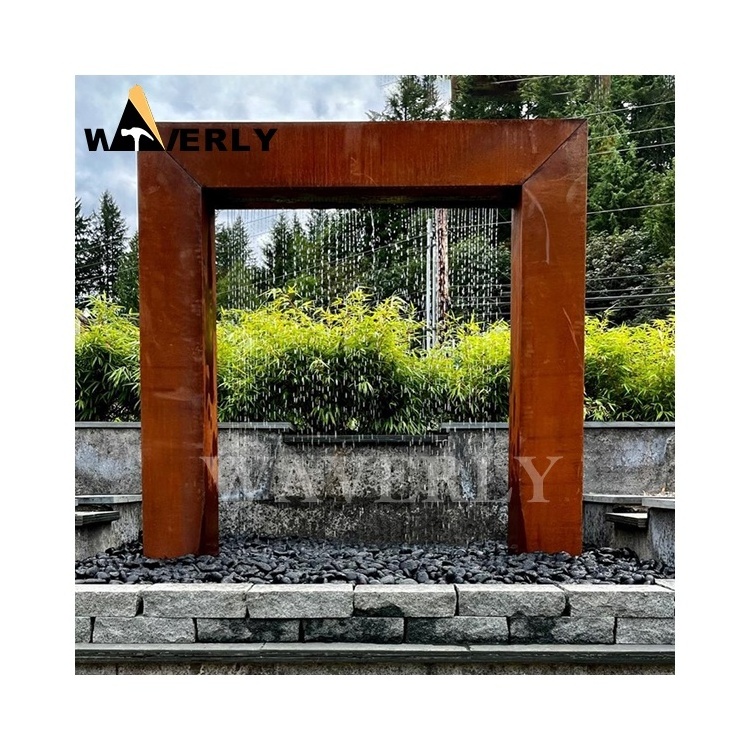 Gardens Waterfall Fountain Thin Linear Rain Curtain Water Fall Water Corten Steel Rain Curtain Fountain