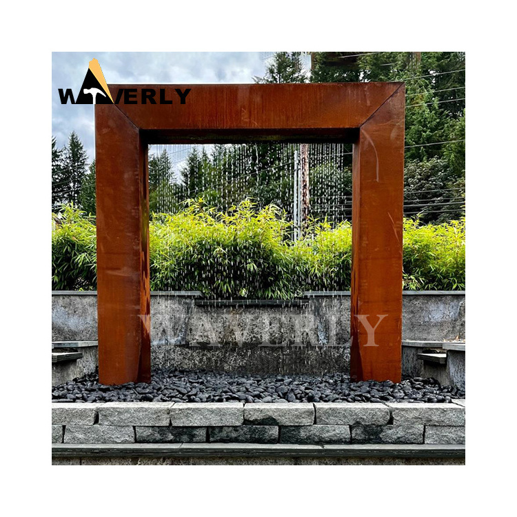 Outdoor Garden Decorative Simple Rectangle Led Light Waterfall Stainless Steel Fountain Rain Curtain Water Fall