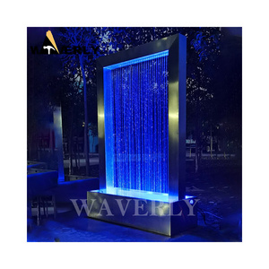 Outdoor Garden Decorative Simple Rectangle Led Light Waterfall Stainless Steel Fountain Rain Curtain Water Fall