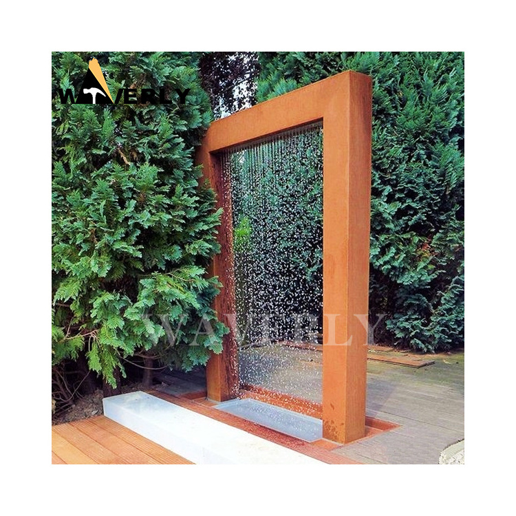 Outdoor Garden Decorative Simple Rectangle Led Light Waterfall Stainless Steel Fountain Rain Curtain Water Fall