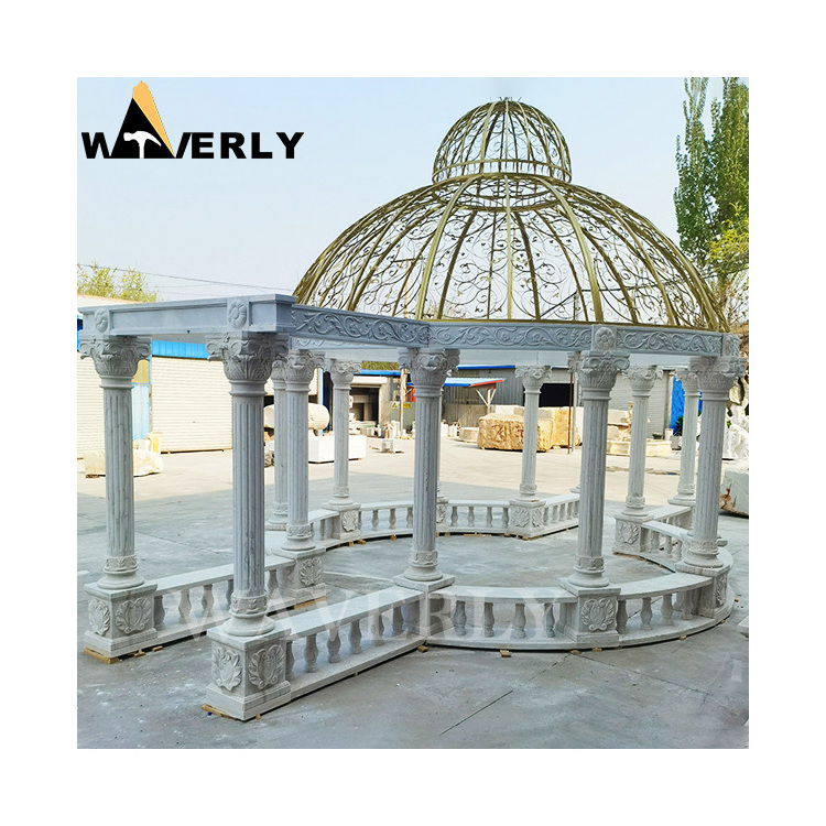 Stone Garden Product Customized Gazebo Manufacturers Expensive Greek Style Decorative Sunset Red Marble Stone Gazebos For Sale