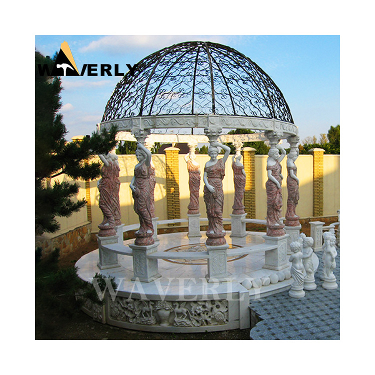 Stone Garden Product Customized Gazebo Manufacturers Expensive Greek Style Decorative Sunset Red Marble Stone Gazebos For Sale