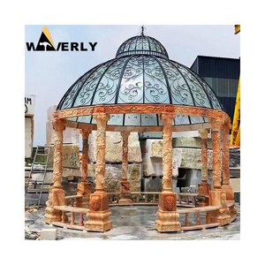 Stone Garden Product Customized Gazebo Manufacturers Expensive Greek Style Decorative Sunset Red Marble Stone Gazebos For Sale