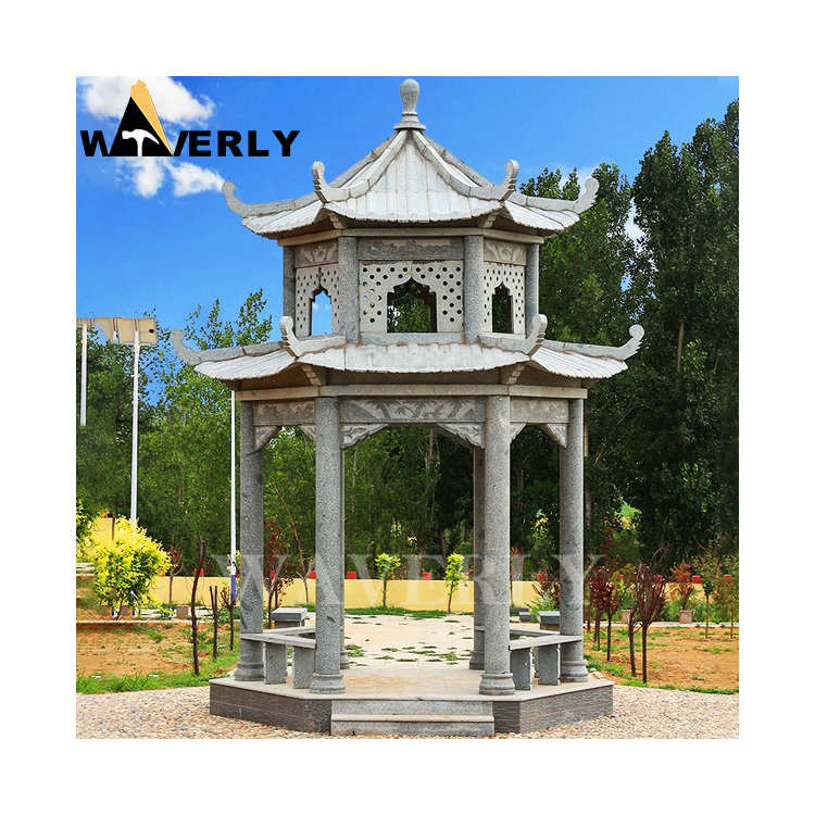 Garden Decorative Stone Gazebo Modernos Para Exterior Large Double Layer Granite Marble Style Chinese Gazebo Octagon Gazebo