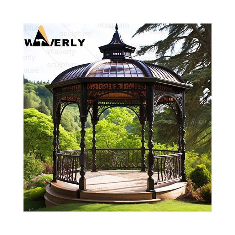 Custom Garden Decoration Large Metal Outdoor Pergolas And Gazebos Dome Round Roof Metal Patio Cast Iron Gazebo